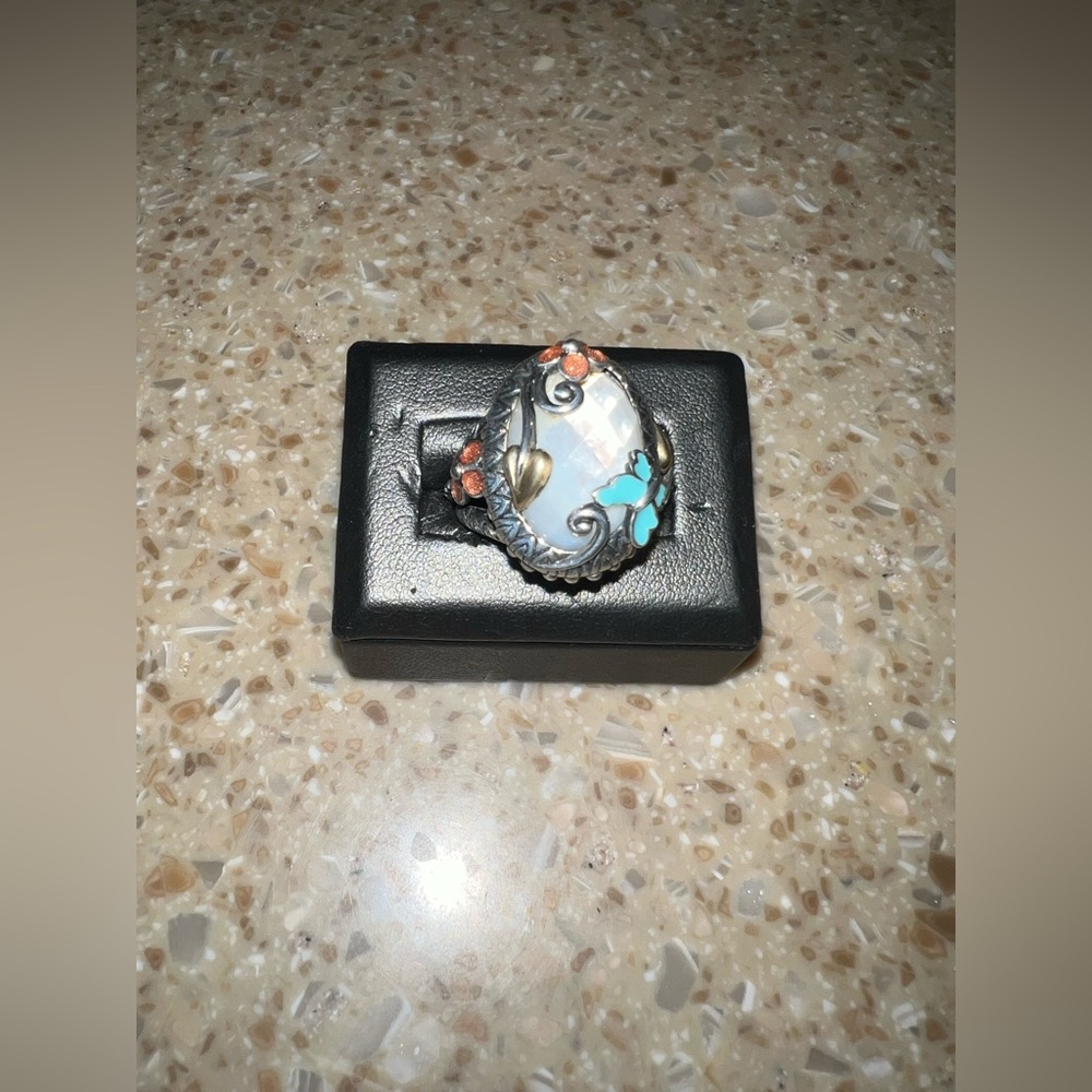 BARBARA BIXBY Faceted Mother Of Pearl Enameled Butterfly SS & 18k Gold NWT Sz 7 - Picture 6 of 12